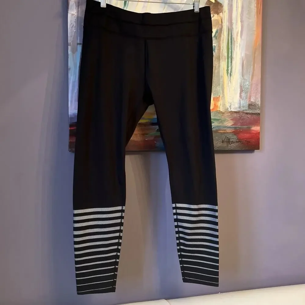 Athleta Sz XL Striped Tight Leggings Silver Black Women's/See details GOOD